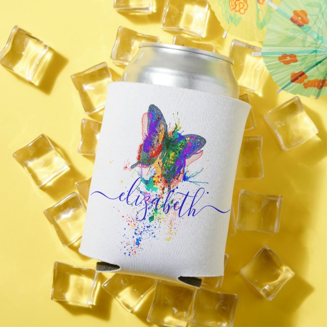 Enfriador De Latas Salpicadura de mariposa personalizada   (Verano in situ)
