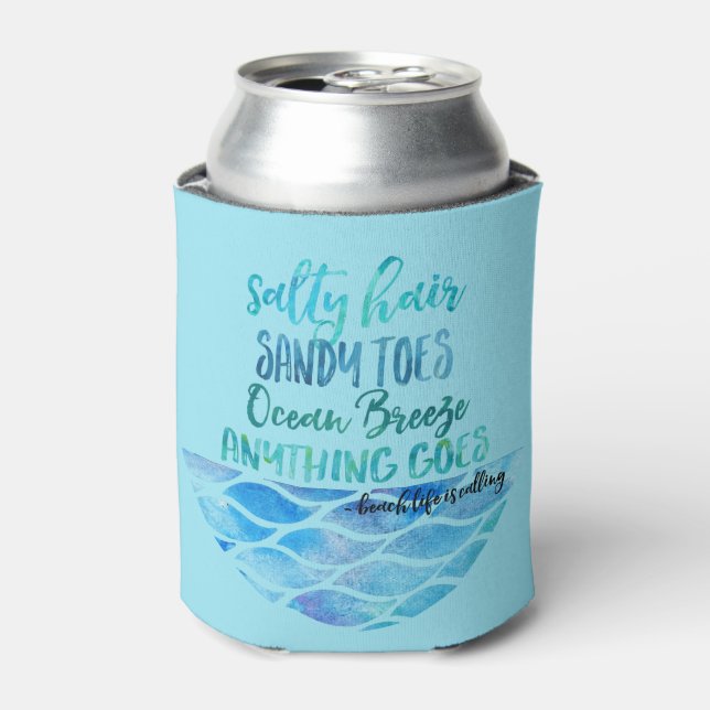Enfriador De Latas Salty Hair Sandy Toes Ocean Beach Cita puede (Lata Anverso)