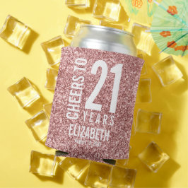 Enfriador De Latas Saludos a 21 años Rosa Purpurina de oro