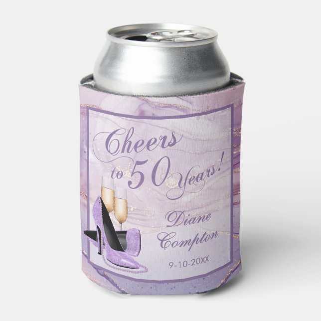 Enfriador De Latas Saludos a 50 años de oro Lavender (Lata Anverso)