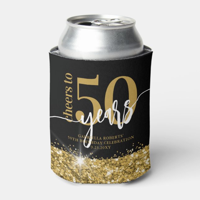Enfriador De Latas Saludos a años Purpurina de oro Favor de cumpleaño (Lata Anverso)