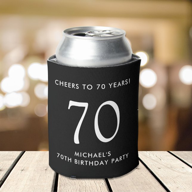 Enfriador De Latas Saludos Black 70th Birthday Party (Subido por el creador)