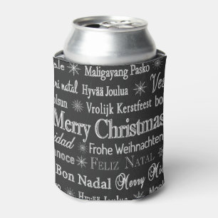 Enfriador De Latas Saludos de Navidad Múltiples Idiomas Negro