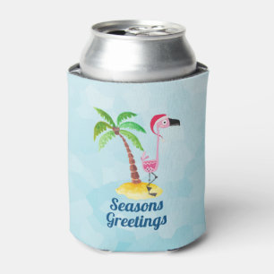 Enfriador De Latas Saludos de temporada Flamingo rosa en Santa Hat