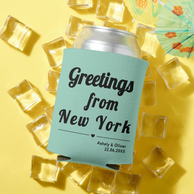 Enfriador De Latas Saludos desde Nueva York - favor de boda personali (Verano in situ)