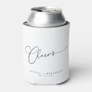 Enfriador De Latas Saludos Minimal Black Script Custom Wedding