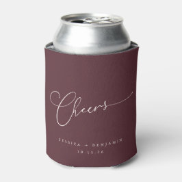 Enfriador De Latas Saludos Minimal Burgundy Script Custom Wedding