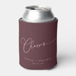 Enfriador De Latas Saludos Minimal Burgundy Script Custom Wedding