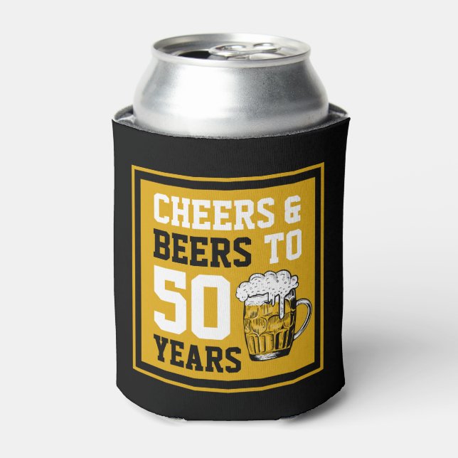 Enfriador De Latas Saludos y cervezas a 50 años 50 cumpleaños (Lata Anverso)