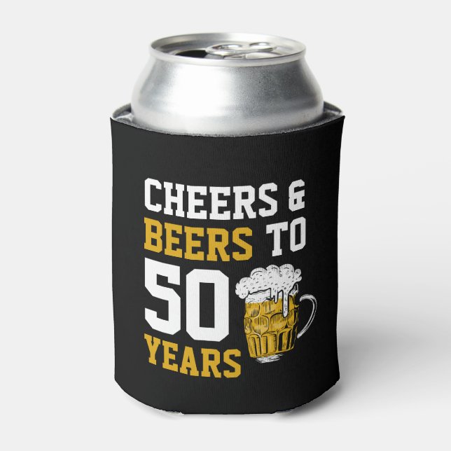 Enfriador De Latas Saludos y cervezas a 50 años 50 cumpleaños (Lata Anverso)