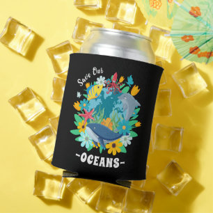 Enfriador De Latas Salva nuestros océanos Flor Ballena Diseño Colorid