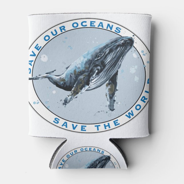 Enfriador De Latas Salvar nuestros océanos - Diseño de ballenas (Anverso)
