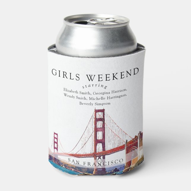 Enfriador De Latas San Francisco Skyline Watercolor Girls Weekend (Lata Anverso)