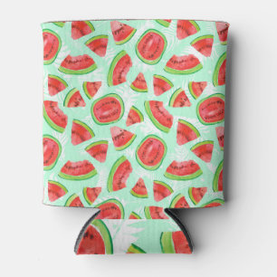 Enfriador De Latas sandía artística: Patrón de fruta acuarela.