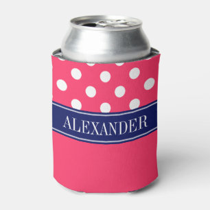 Enfriador De Latas Sandía Rosa LG Lunares CB Azul Marino Monograma No