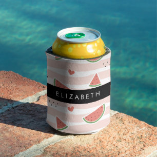 Enfriador De Latas sandías rojas, corazones, rayas, tu nombre