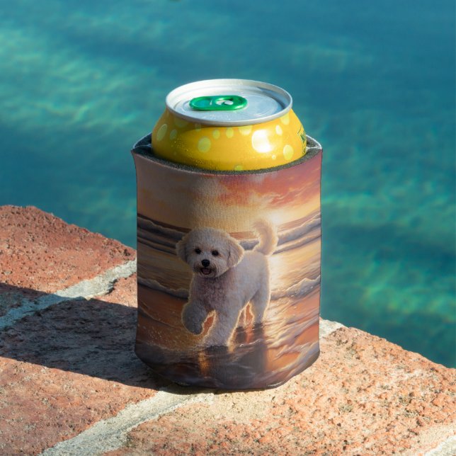 Enfriador De Latas Sandy Paws Bichon Frise Dog en Beach Sunset (Piscina in situ)