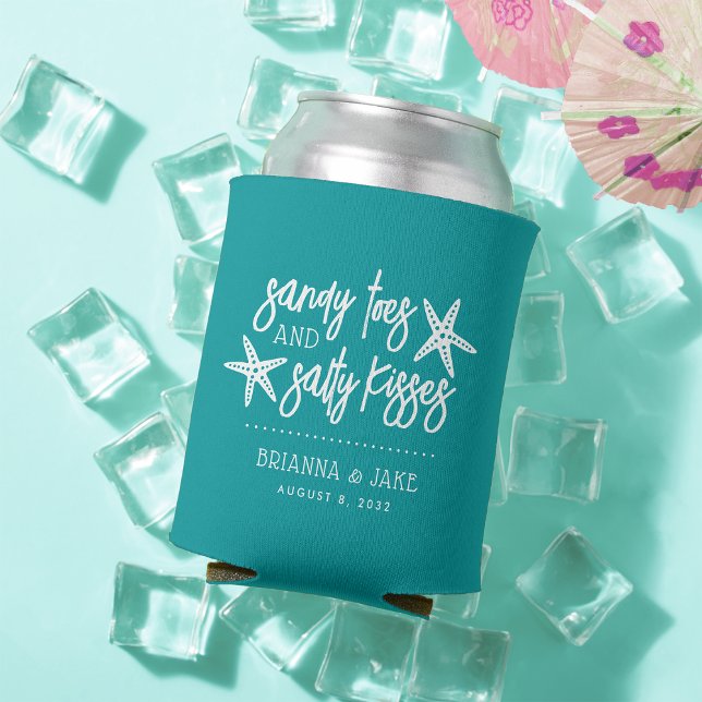 Enfriador De Latas Sandy Toes Salty Besos Destino Boda Favor (Subido por el creador)