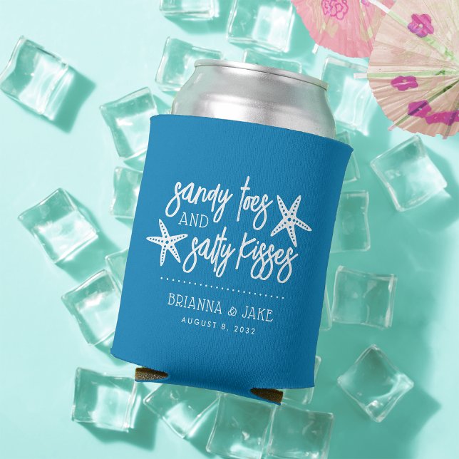 Enfriador De Latas Sandy Toes Salty Besos Destino Boda Favor (Subido por el creador)