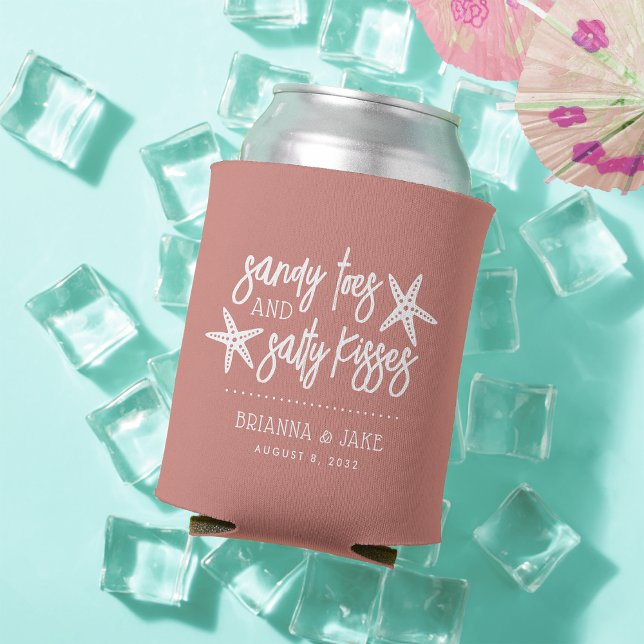Enfriador De Latas Sandy Toes Salty Besos Destino Boda Favor (Subido por el creador)