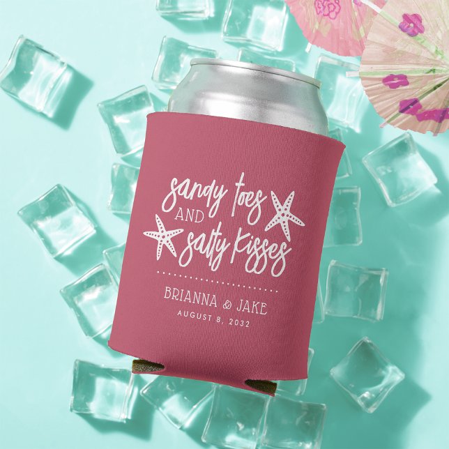 Enfriador De Latas Sandy Toes Salty Besos Destino Boda Favor (Subido por el creador)