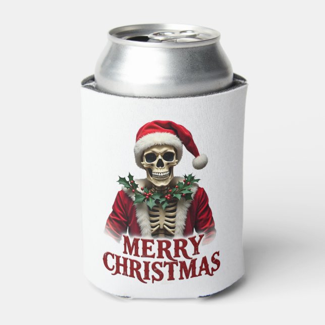 Enfriador De Latas Santa Claus Skeleton Outfit Skull Funny Christmas  (Lata Anverso)