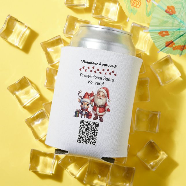Enfriador De Latas Santa Claus Two Sides Business Card Edit QR Code (Verano in situ)