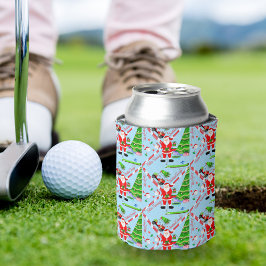Enfriador De Latas Santa jugando golf junto al árbol de Navidad 