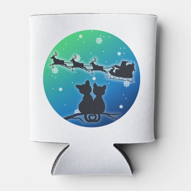 Enfriador De Latas Santa Luchando Con Gato Amantes De Graciosas Noche (Anverso)