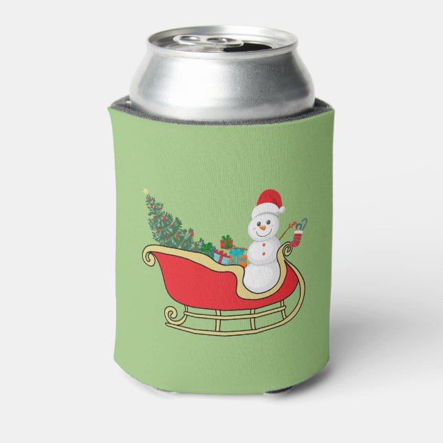 Enfriador De Latas Santa snowman distributing gifts (Reverso de la lata)
