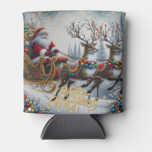 Enfriador De Latas Santa y reno de Navidad clásica/vintage