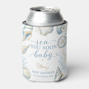 Enfriador De Latas Sea You Soon Blue Seashells Baby Shower