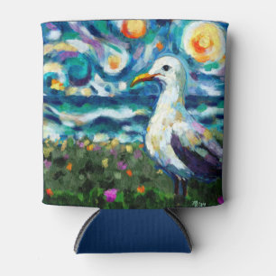 Enfriador De Latas Seagull Van Gogh Style Beach Sky Blue Verde azulad