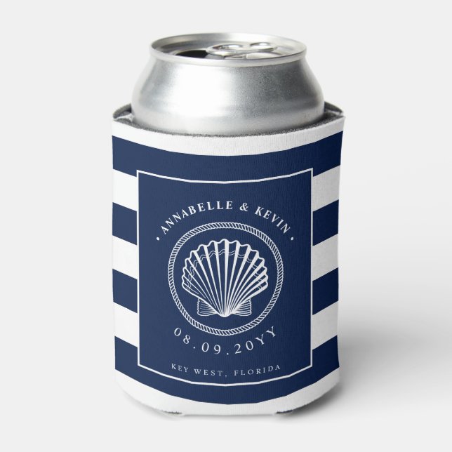 Enfriador De Latas Seashell Nautical Boda (Lata Anverso)