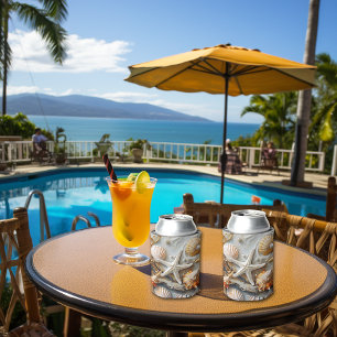 Enfriador De Latas Seashells Driftwood Pearls Seaweed