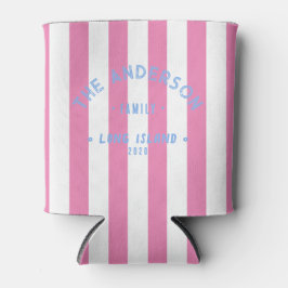 Enfriador De Latas Seaside Clean Pink Striping y apellido