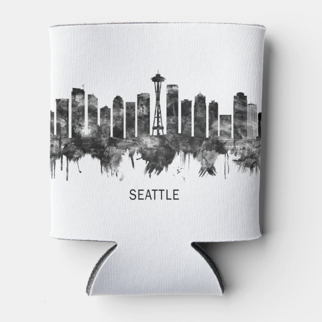 Enfriador De Latas Seattle Washington Skyline BW (Anverso)