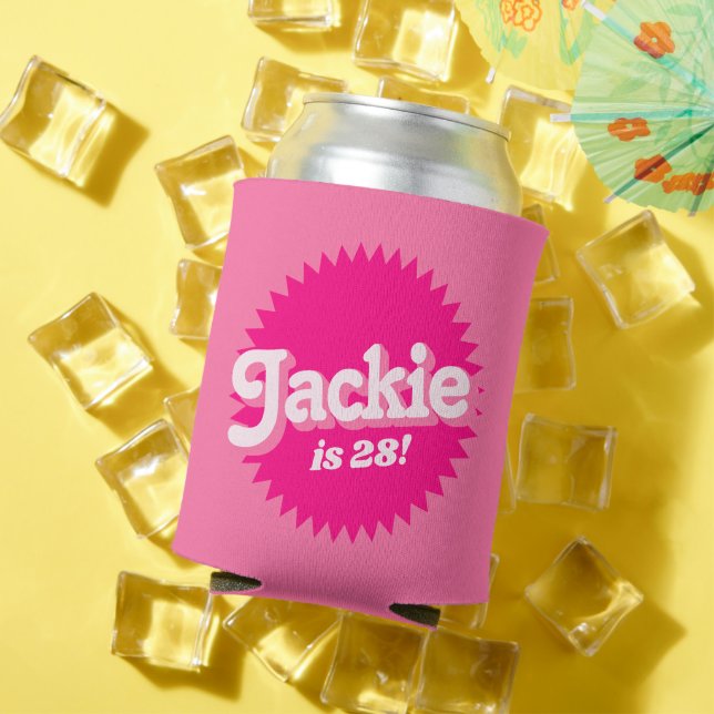 Enfriador De Latas Sello Malibu Retro Rosa | Cumpleaños (Verano in situ)