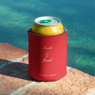 Enfriador De Latas Sencilla Elegante Boda Roja Brillante