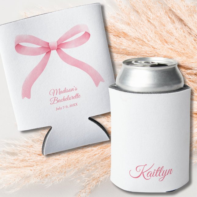 Enfriador De Latas Sencillo Bow Rosa Coquette Bachelorette Party Favo (Simple Pink Bow Coquette Bachelorette Party Favor Can Cooler)