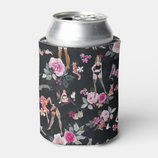 Enfriador De Latas SEÑORA DE LOS GATOS FLORAL Negro Seductor