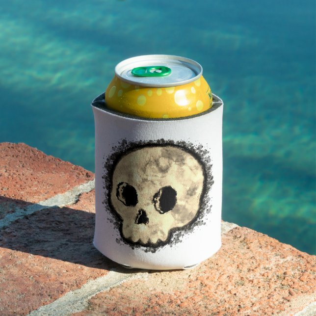 Enfriador De Latas Sepia Dotted Halftone Skull Watercolor (Piscina in situ)