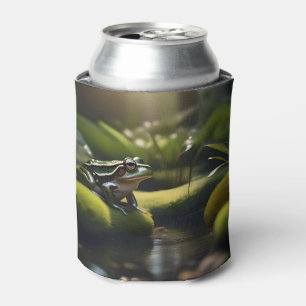 Enfriador De Latas Serenidad Esmeralda: Una rana verde junto al río,