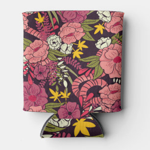 Enfriador De Latas Serpientes de jungla, flores tropicales, patrón vi