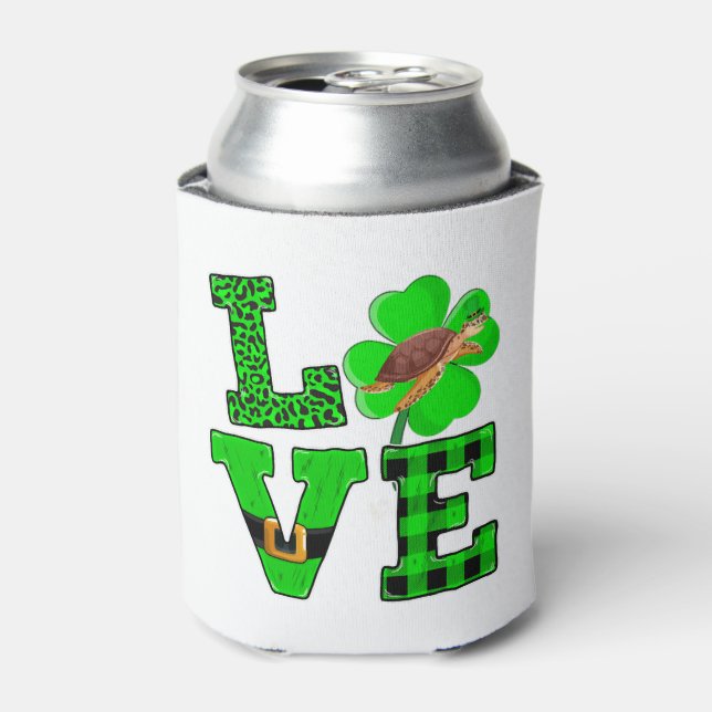 Enfriador De Latas Shamrock Green Plaid Love Sea Turtle St Patrick'S (Lata Anverso)