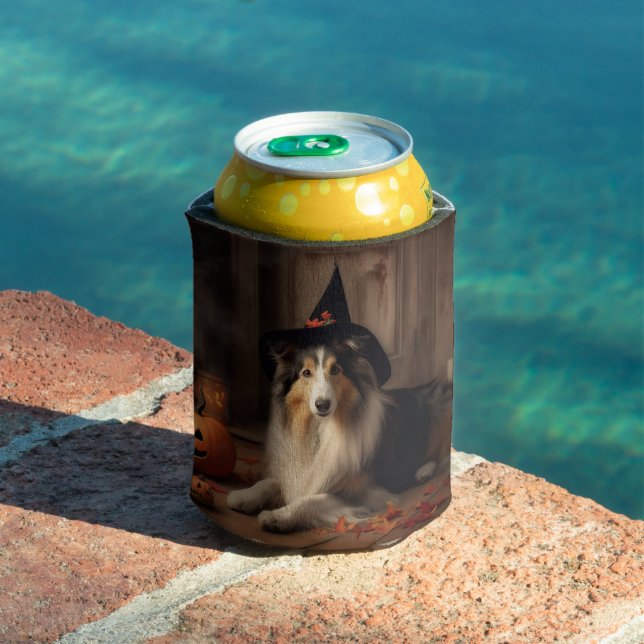 Enfriador De Latas Shetland Sheepdog Pumpkins Halloween Scary (Piscina in situ)