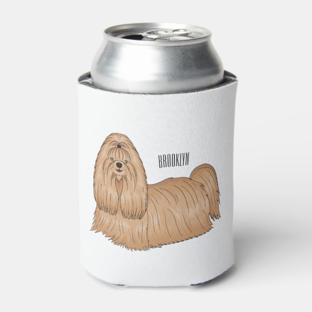 Enfriador De Latas Shih tzu personalizado de pelo largo ilustracion (Lata Anverso)