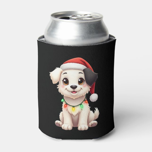 Enfriador De Latas Shih Tzu Santa Christmas Tree Lights Xmas Dog Love (Lata Anverso)