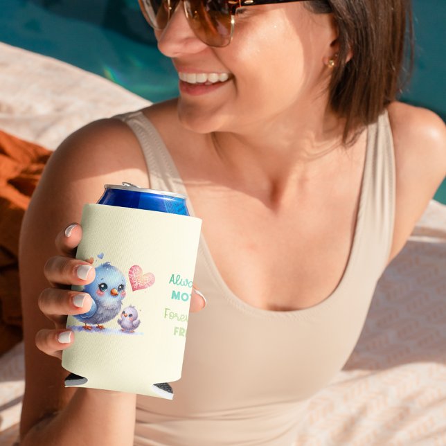 Enfriador De Latas Siempre mi madre - Mamá de pájaro y bebé (Always my Mother - Bird Mum & Baby Can Cooler)