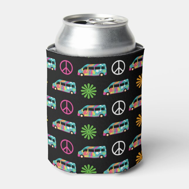 Enfriador De Latas Signo de paz de bus hippie de los 70 (Lata Anverso)